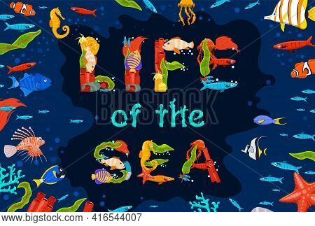 Sea Life Poster With Creative Lettering. Vector Illustration
