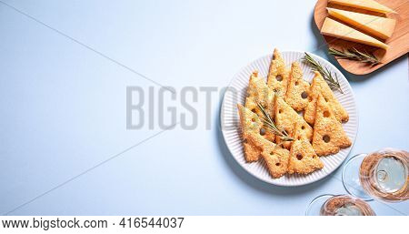 Parmesan Savory Cookies With Rosemary. Salty Cheese Cookies. Healthy Snack. Trendy Background Image.