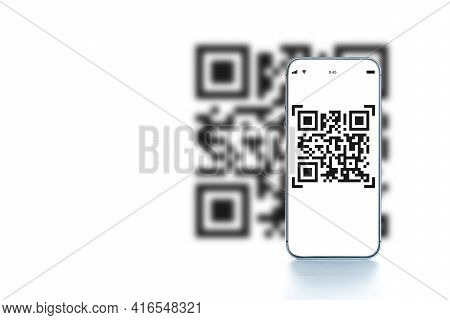 Scan Qrcode. Digital Mobile Smart Phone With Qr Code Scanner On Smartphone Screen For Payment, Onlin