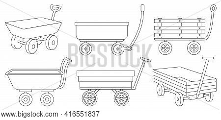 Garden Wagon Outline Vector Illustration On White Background. Farm Wheelbarrow Set Icon.vector Illus