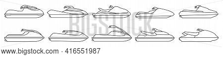 Jet Ski Vector Outline Set Icon. Vector Illustration Scooter On White Background. Isolated Outline S