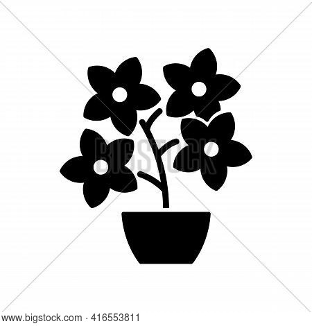 Flowering Tree Shrubs Black Glyph Icon. Creating Beatiful Landscape Near Home With Use Of Flowers. S