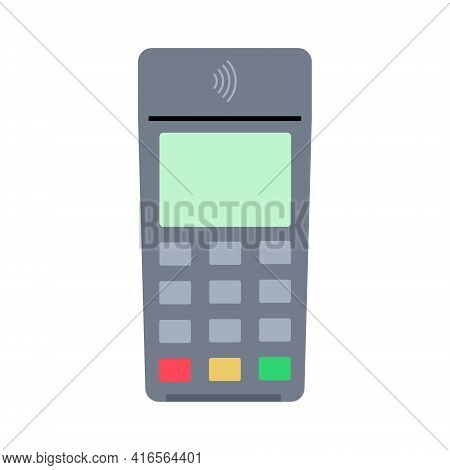 Pos Terminal Icon. Vector Illustration In Flat Style On White Isolated Background.