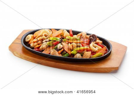Kızarmış Seafoods - somon, karides, midye ve kalamar halkaları