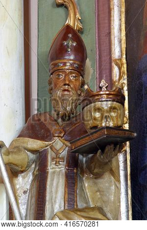 SVETA JANA, CROATIA - JULY 22, 2013: Saint Francis Borgia, a statue on the altar of the Adoration of the Magi in the Parish Church of St. Anne in Sveta Jana, Croatia