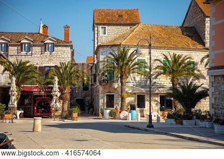 Stari Grad, Croatia - 28.03.2021: Old Street Without Tourists In Stari Grad, Croatia