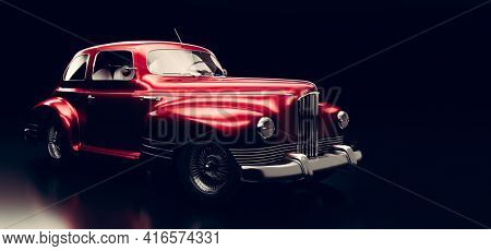 Classic retro car. Vintage vehicle. 3D illustration, brandless design