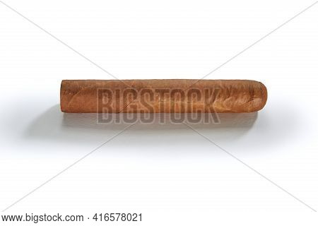 Close Up View Of Nice Robusto Cuban Cigar On White Back
