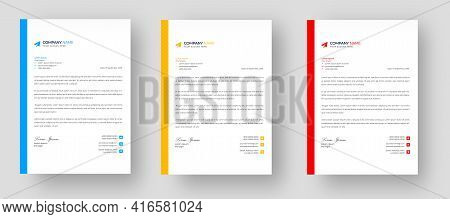 Corporate Modern Letterhead Design Template Set With Yellow, Blue And Red Color. Creative Modern Bus