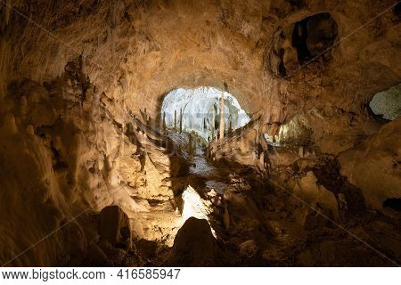 Underground Caves With Stalactites And Stalagmites Into The Frasassi Caves (grotte Di Frasassi), Mar