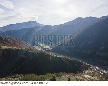 Amazing Aerial View Of Rhodope Mountains Near Borovitsa Reservoir, Bulgaria