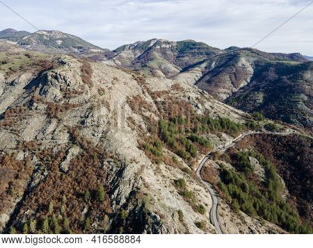 Amazing Aerial View Of Rhodope Mountains Near Borovitsa Reservoir, Bulgaria