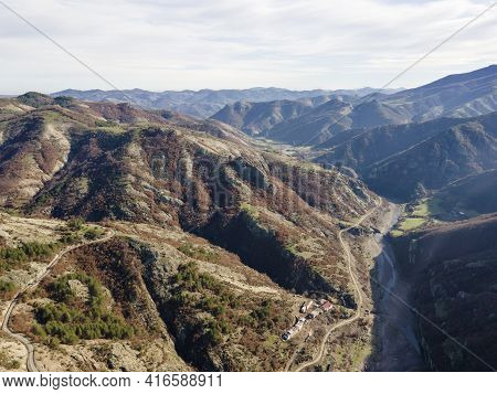 Amazing Aerial View Of Rhodope Mountains Near Borovitsa Reservoir, Bulgaria