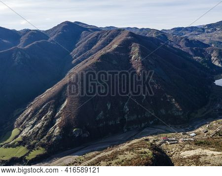 Amazing Aerial View Of Rhodope Mountains Near Borovitsa Reservoir, Bulgaria