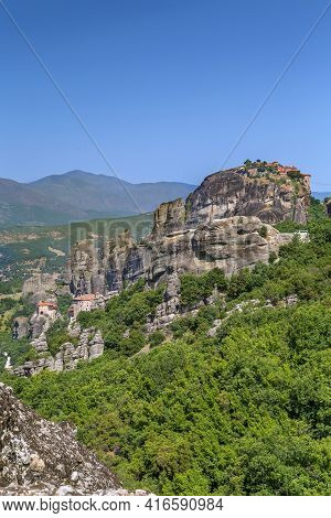 View Of Rocls And Monastery In Meteora, Greece