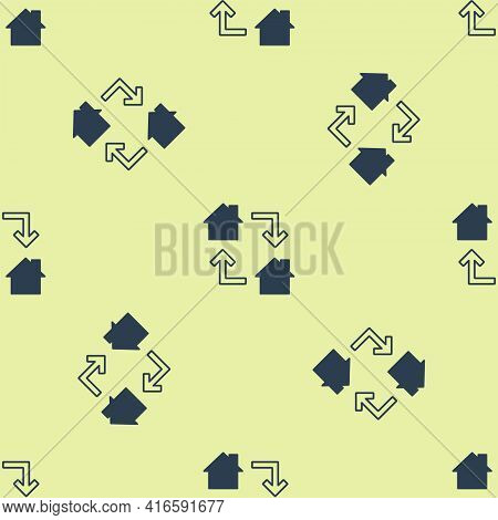 Blue Online Working Icon Isolated Seamless Pattern On Yellow Background. Freelancer Man Working On L