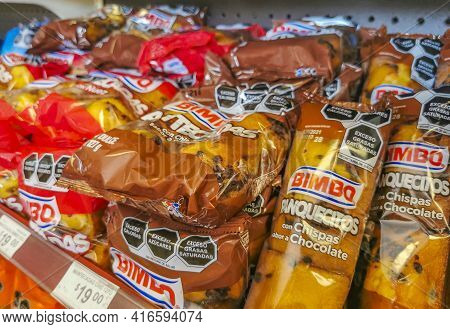 Bimbo Chocolate Panquecitos Bread Packaging In The Supermarket In Playa Del Carmen In Mexico.