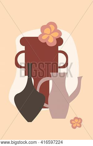 Leaf In Vase Pattern Background, Abstract Boho Minimalist Vase Illustration For Design Nursery Wall 