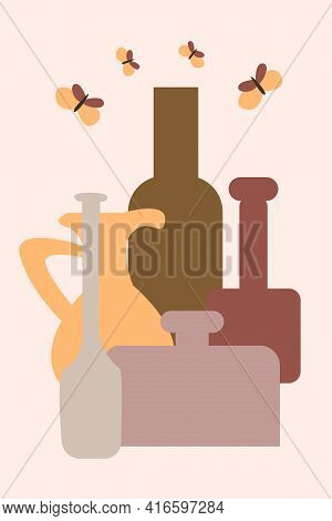Vase Pattern Background, Abstract Boho Minimalist Vase Illustration For Design Nursery Wall Decor, T