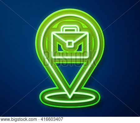 Glowing Neon Line Online Working Icon Isolated On Blue Background. Freelancer Man Working On Laptop 