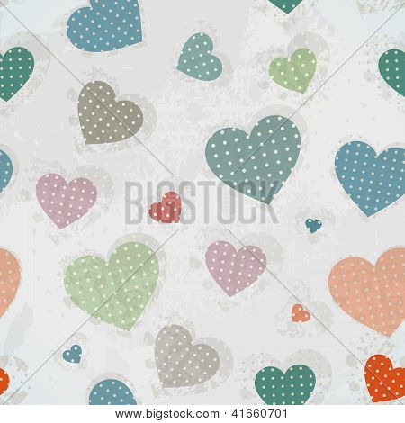 Retro Pattern With Colorful Hearts