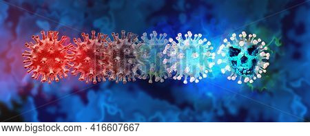 Mutating Virus Concept And New Coronavirus B.1.1.7 Variant Outbreak Or Covid-19 Viral Cell Mutation 