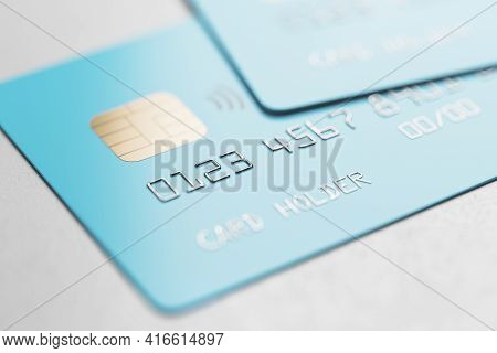 Online Booking Concept With Bblue Credit Cards On Light Background, 3d Rendering
