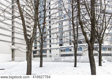 Moscow, Russia - 23 March 2021, Chertanovo Area. Typical Block High-rise Buildings On The Outskirts.