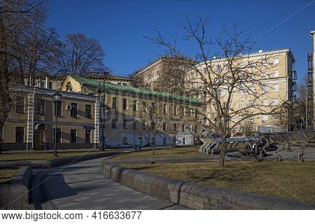 Moscow, Russia - 11 April 2021, Panoramic View Of Khitrovskaya Square In Center Of The City.