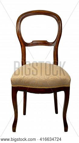 Antique Mahogany Chair With Red Fabric Isolated On White Background
