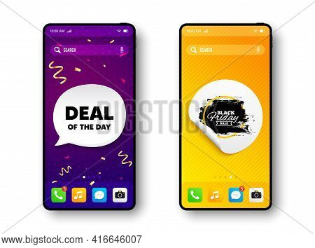 Black Friday Paint Brush. Phone Mockup Vector Confetti Banner. Sale Banner Frame. Coupon Tag Icon. S