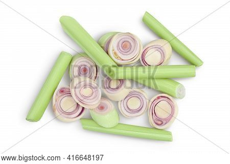 Fresh Lemongrass Isolated On White Background With Clipping Path. Top View. Flat Lay