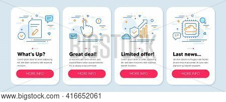 Set Of Technology Icons, Such As Hand Click, Security Statistics, Edit Document Symbols. Mobile Scre