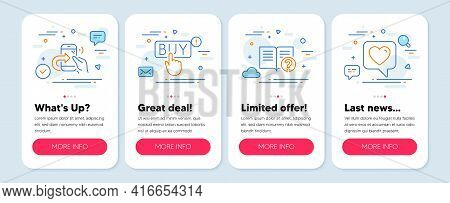 Set Of Technology Icons, Such As Buying, Help, Share Call Symbols. Mobile Screen Banners. Heart Line