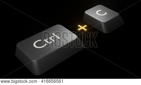 Combination Of Keys To Copy On Black, 3d Rendering