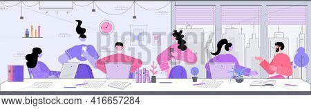 Businesspeople Discussing During Meeting At Round Table In Office Brainstorming Teamwork Concept