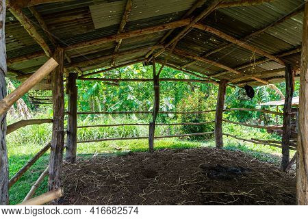 Steel Roof Structure. Moonlight Bulb. Steel Structure With Roof Tiles. Architectural Structure Of Ro
