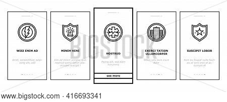 Public Service Signs Onboarding Mobile App Page Screen Vector. Bus Stop And Parking, Police And Ambu