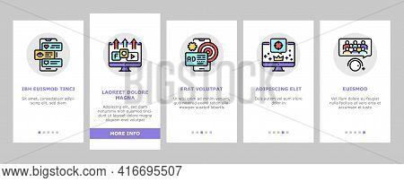 Smm Media Marketing Onboarding Mobile App Page Screen Vector. Robotic Winding Up Likes And Viewing, 