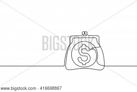 One Line Money Wallet. Online Market Trade Concept. Hand Drawn Sketch Continuous Line. E-commerce Fi