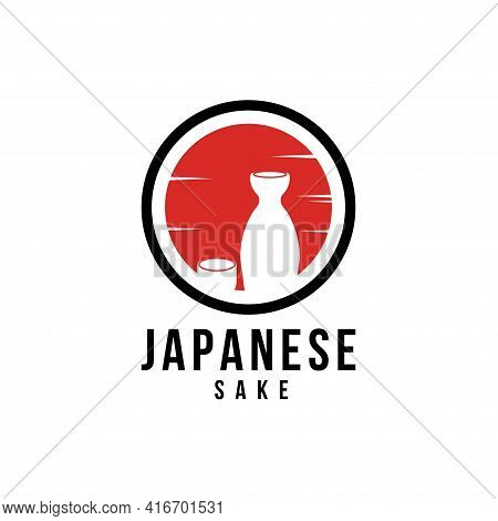 Sunset Japanese Sake Bottle Oriental Japan Beverage Symbol Logo Design Inspiration