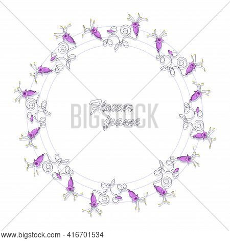 Campanula Bell. Vector Flowers Frame, Border. Purple Bells On The Stem. Bouquet Of Wild Flower.