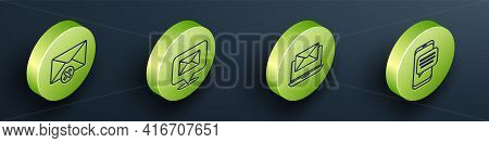 Set Isometric Delete Envelope, Speech Bubble With Envelope, Laptop With Envelope And Chat Messages N