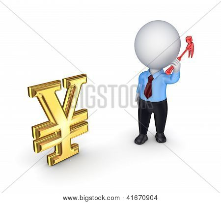 3d 小的人和日元符号。
