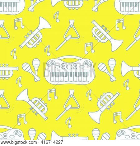 Vector Seamless Pattern With Children's Musical Toys. Illustration With Musical Instruments. Maracas