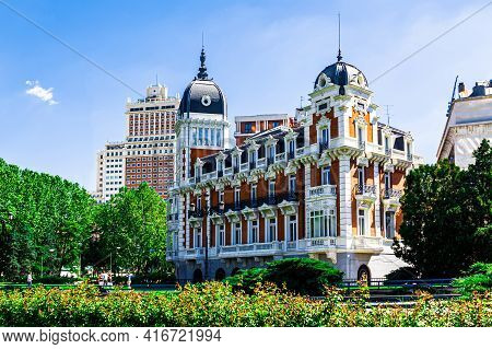Madrid, Spain  - 14 May 2017: The Beautiful Building Of The Royal Asturian Company Of Mines Built On