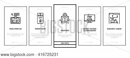 Dev Code Occupation Onboarding Mobile App Page Screen Vector. Dev Application And Software, Hacking 