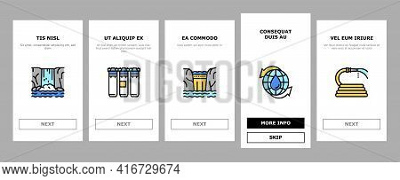 Water Purification Onboarding Mobile App Page Screen Vector. Filter And Purifying Equipment, Bottle 