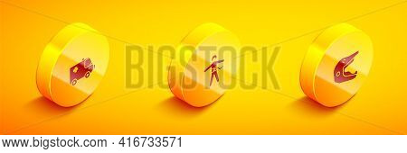 Set Isometric Ambulance And Emergency Car, Bungee Jumping And Motocross Motorcycle Helmet Icon. Vect
