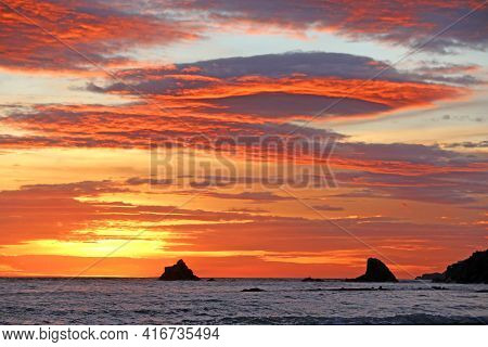Costa Tropical Sunset At Almunecar In Andalucia, Spain